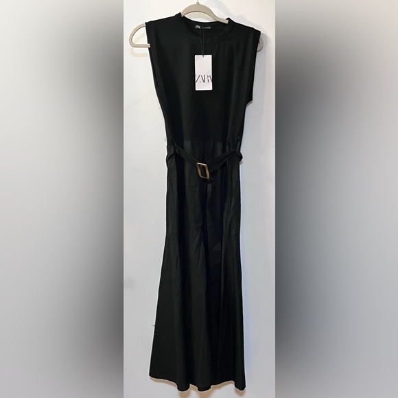 Nwt- zara- belted contrast midi dress -M - Picture 4 of 6